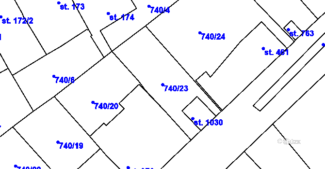 Parcela st. 740/23 v KÚ Dašice, Katastrální mapa