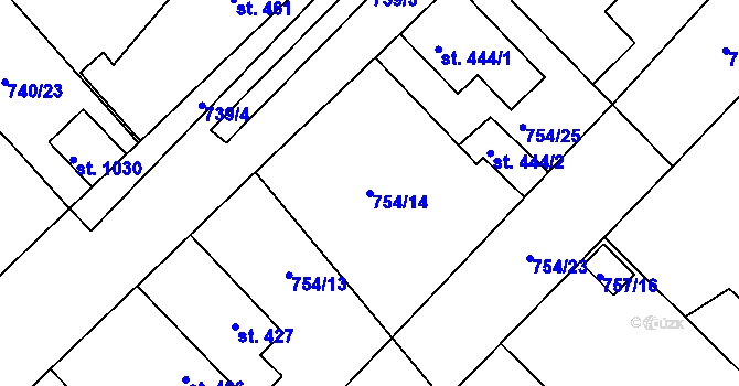 Parcela st. 754/14 v KÚ Dašice, Katastrální mapa