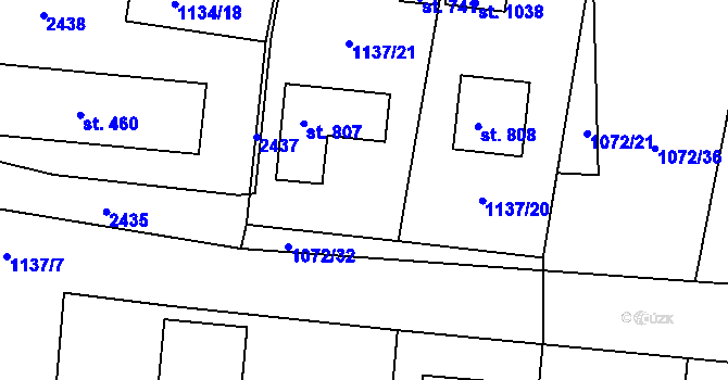Parcela st. 1072/3 v KÚ Dašice, Katastrální mapa