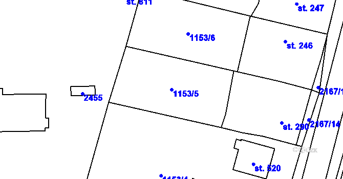 Parcela st. 1153/5 v KÚ Dašice, Katastrální mapa