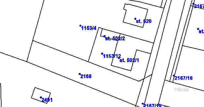 Parcela st. 1153/12 v KÚ Dašice, Katastrální mapa