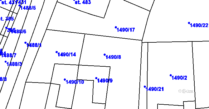 Parcela st. 1490/8 v KÚ Dašice, Katastrální mapa