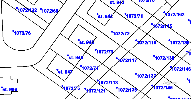 Parcela st. 1072/73 v KÚ Dašice, Katastrální mapa