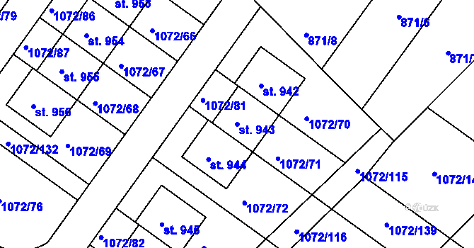 Parcela st. 943 v KÚ Dašice, Katastrální mapa