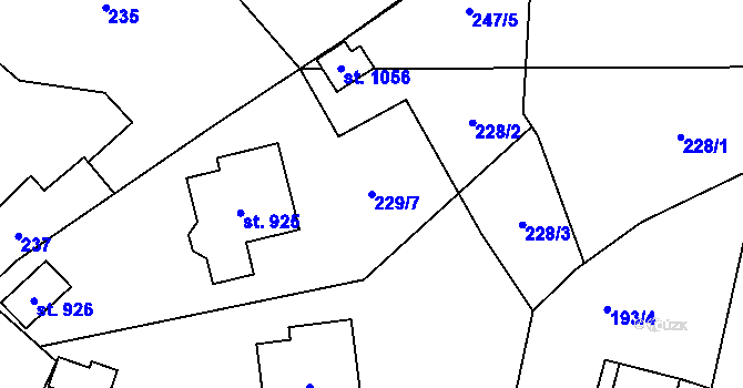 Parcela st. 229/7 v KÚ Dašice, Katastrální mapa