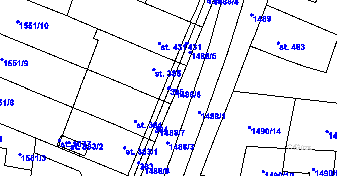 Parcela st. 385 v KÚ Dašice, Katastrální mapa