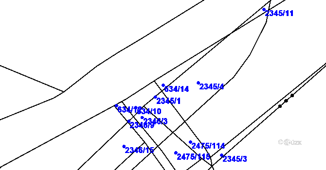 Parcela st. 634/14 v KÚ Dašice, Katastrální mapa