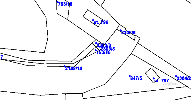 Parcela st. 753/16 v KÚ Dašice, Katastrální mapa