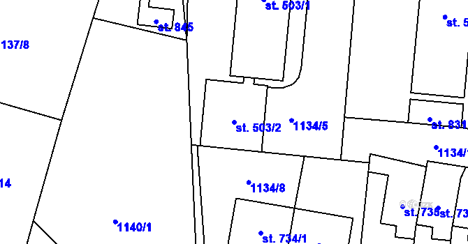 Parcela st. 503/2 v KÚ Dašice, Katastrální mapa