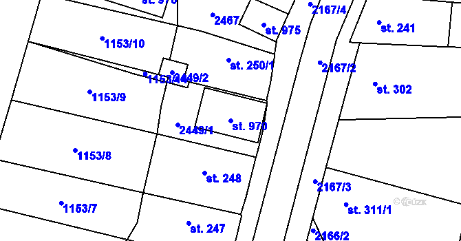 Parcela st. 970 v KÚ Dašice, Katastrální mapa
