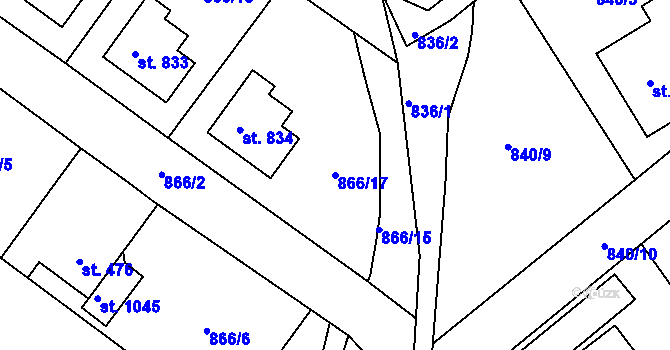 Parcela st. 866/17 v KÚ Dašice, Katastrální mapa