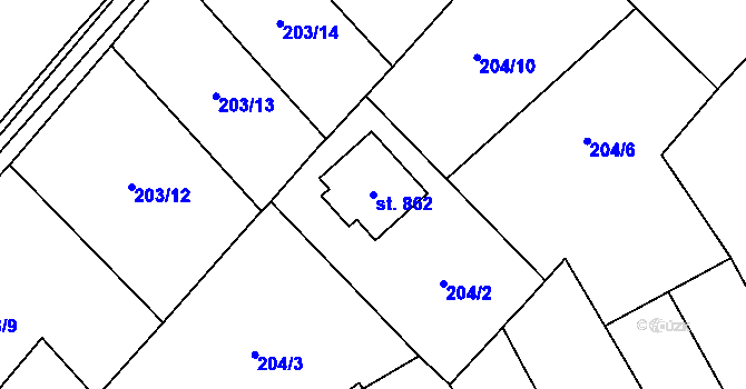 Parcela st. 862 v KÚ Dašice, Katastrální mapa