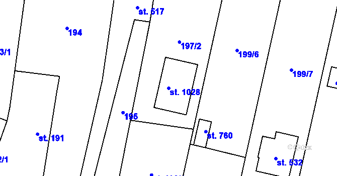 Parcela st. 1028 v KÚ Dašice, Katastrální mapa