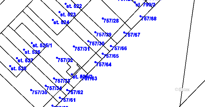 Parcela st. 757/65 v KÚ Dašice, Katastrální mapa