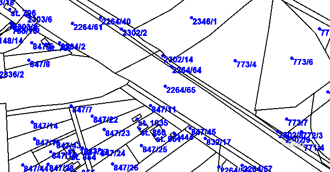 Parcela st. 2264/65 v KÚ Dašice, Katastrální mapa