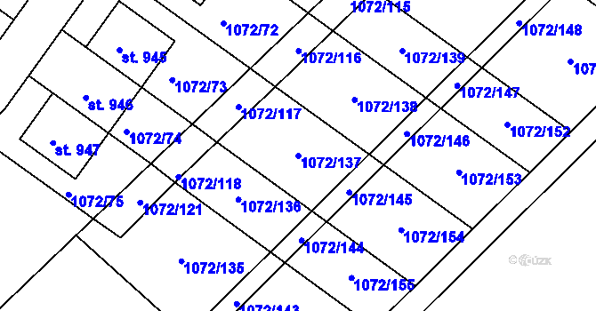 Parcela st. 1072/137 v KÚ Dašice, Katastrální mapa