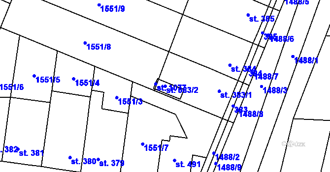 Parcela st. 383/2 v KÚ Dašice, Katastrální mapa