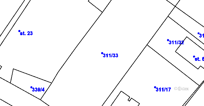 Parcela st. 311/33 v KÚ Prachovice u Dašic, Katastrální mapa