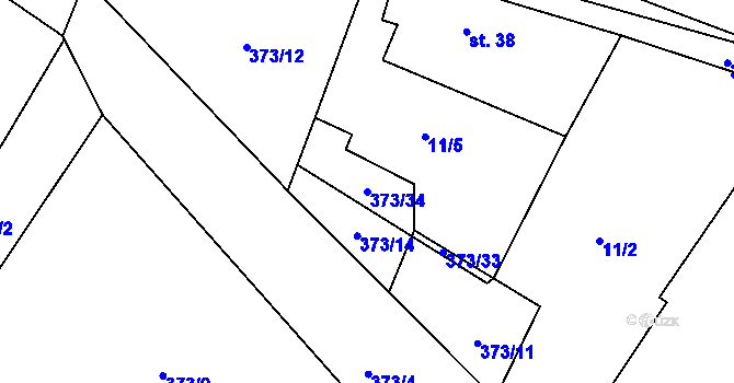 Parcela st. 373/34 v KÚ Prachovice u Dašic, Katastrální mapa