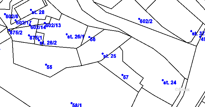 Parcela st. 25 v KÚ Davle, Katastrální mapa