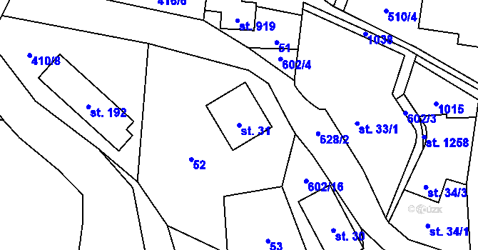 Parcela st. 31 v KÚ Davle, Katastrální mapa