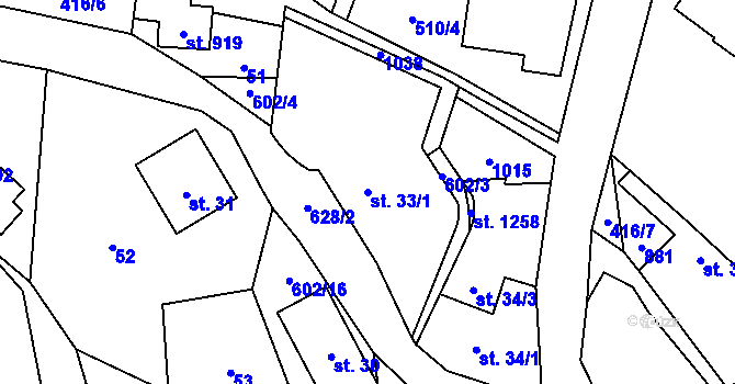 Parcela st. 33/1 v KÚ Davle, Katastrální mapa