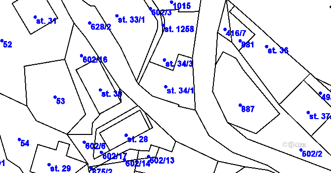 Parcela st. 34/1 v KÚ Davle, Katastrální mapa