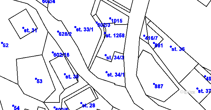 Parcela st. 34/3 v KÚ Davle, Katastrální mapa