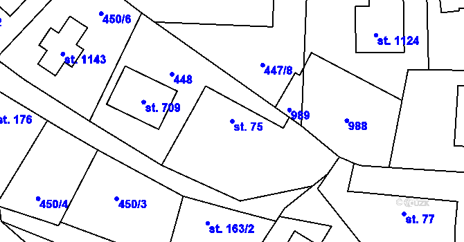 Parcela st. 75 v KÚ Davle, Katastrální mapa
