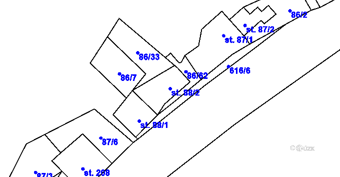 Parcela st. 88/2 v KÚ Davle, Katastrální mapa