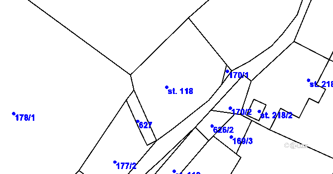Parcela st. 118 v KÚ Davle, Katastrální mapa