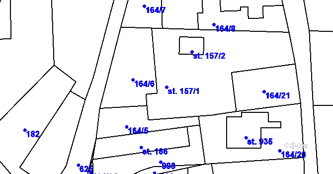 Parcela st. 157/1 v KÚ Davle, Katastrální mapa