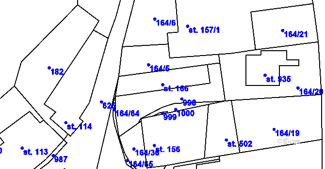 Parcela st. 166 v KÚ Davle, Katastrální mapa