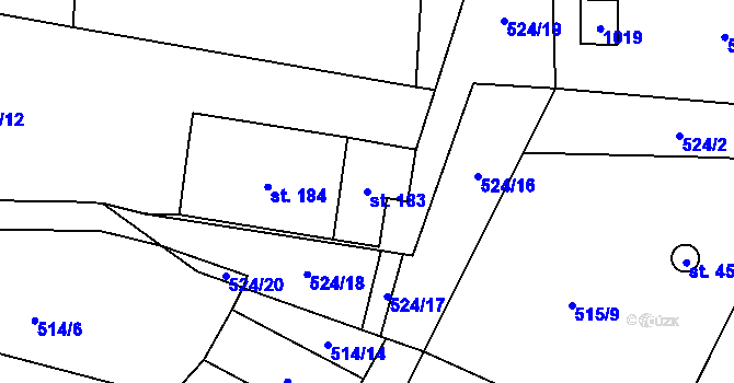 Parcela st. 183 v KÚ Davle, Katastrální mapa