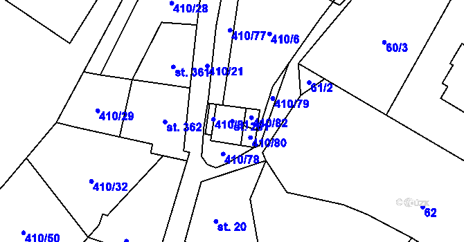 Parcela st. 261 v KÚ Davle, Katastrální mapa