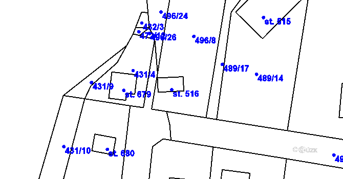 Parcela st. 516 v KÚ Davle, Katastrální mapa