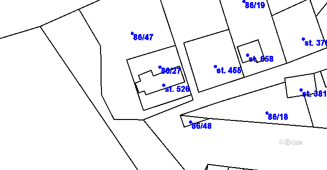 Parcela st. 526 v KÚ Davle, Katastrální mapa
