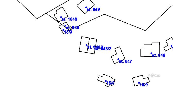 Parcela st. 648/1 v KÚ Davle, Katastrální mapa