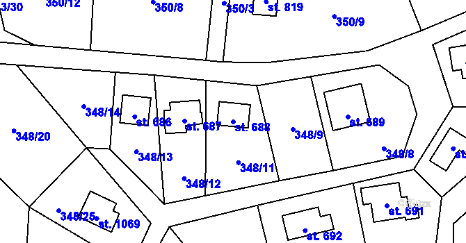 Parcela st. 688 v KÚ Davle, Katastrální mapa