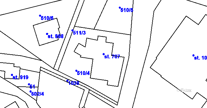 Parcela st. 707 v KÚ Davle, Katastrální mapa
