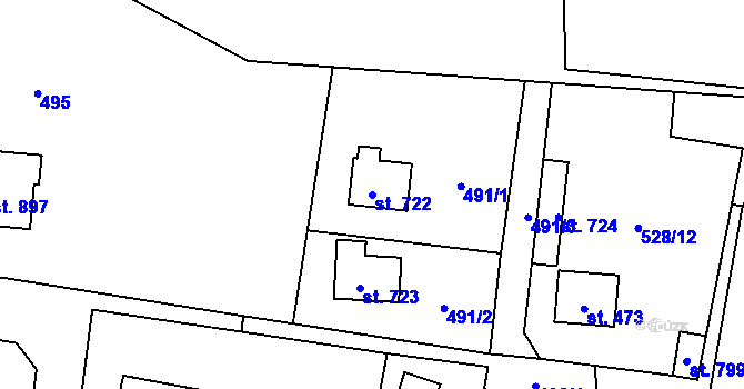Parcela st. 722 v KÚ Davle, Katastrální mapa