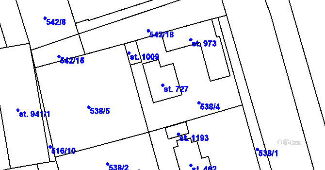 Parcela st. 727 v KÚ Davle, Katastrální mapa