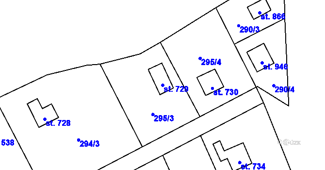 Parcela st. 729 v KÚ Davle, Katastrální mapa