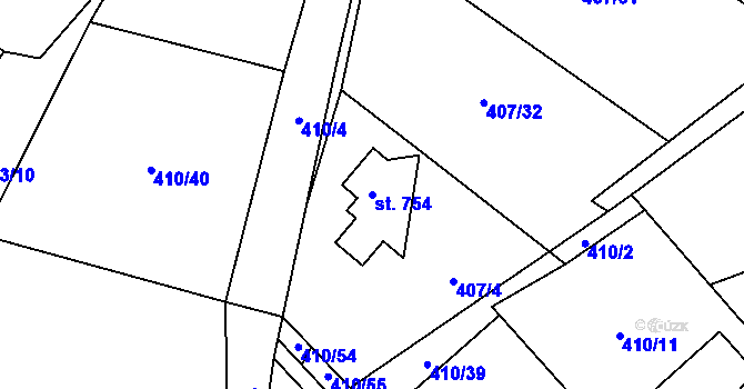 Parcela st. 754 v KÚ Davle, Katastrální mapa