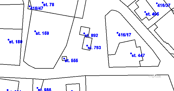 Parcela st. 793 v KÚ Davle, Katastrální mapa