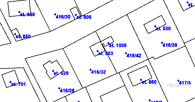 Parcela st. 803 v KÚ Davle, Katastrální mapa