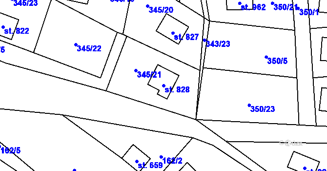 Parcela st. 828 v KÚ Davle, Katastrální mapa