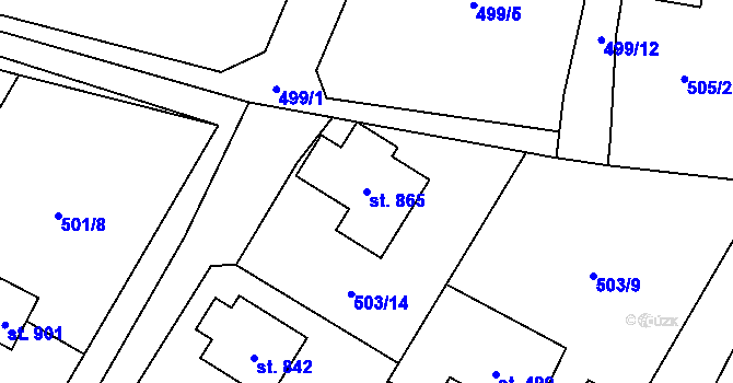 Parcela st. 865 v KÚ Davle, Katastrální mapa