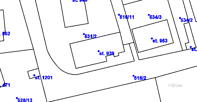 Parcela st. 939 v KÚ Davle, Katastrální mapa