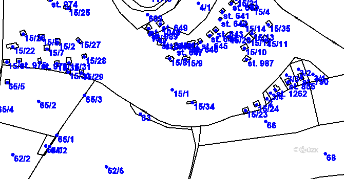 Parcela st. 15/1 v KÚ Davle, Katastrální mapa